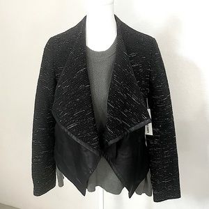 NWT BB Dakota Blazer Renata Wool Tweed Faux Leather Vegan Open Drape Jacket